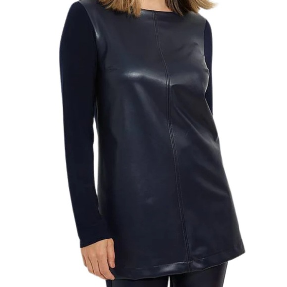 Chico's Navy Faux Leather Front Pointe Tunic size 0 - Picture 1 of 10